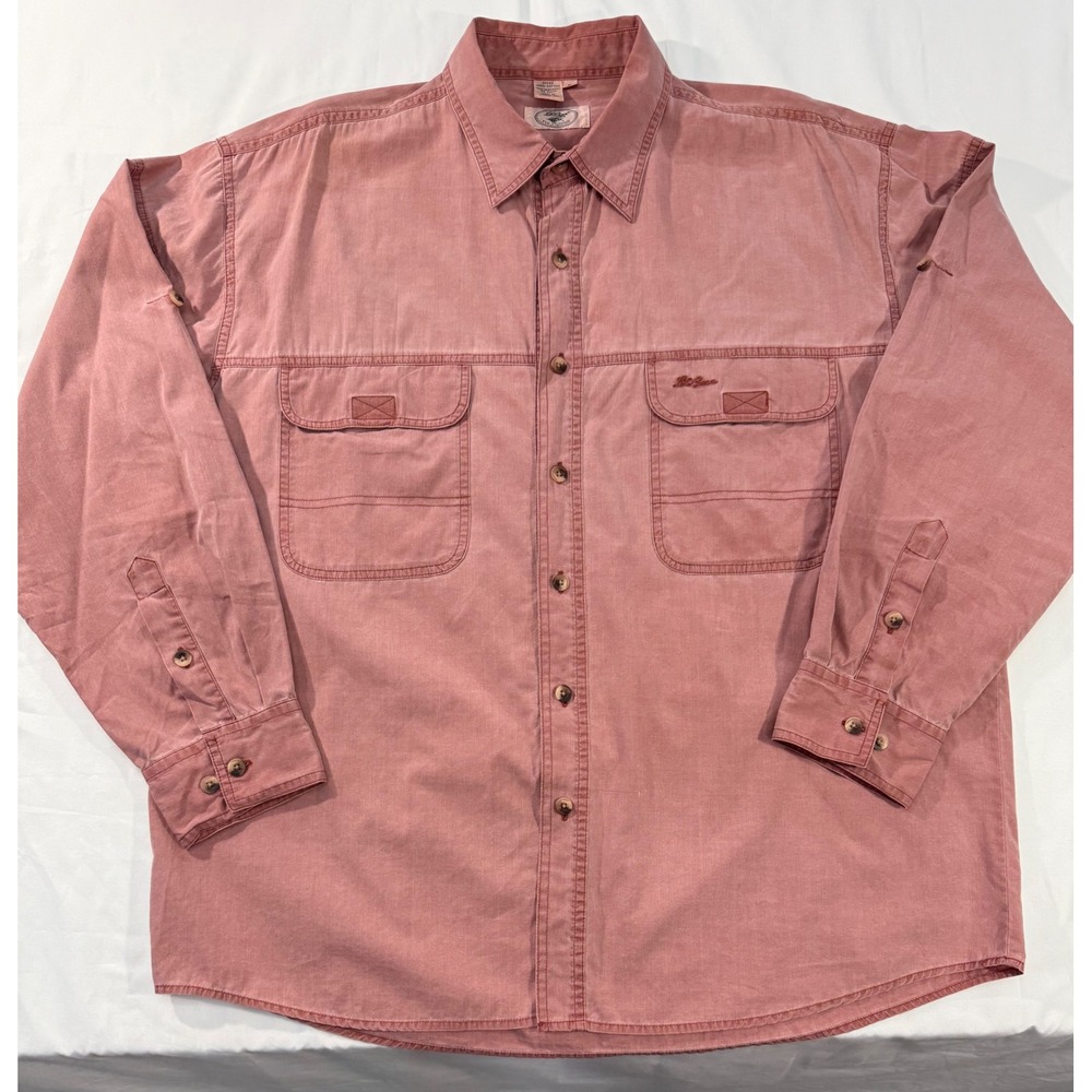 Vintage LL Bean Fly Fishing Shirt L Red Long Sleeve Cotton Utility Button Down